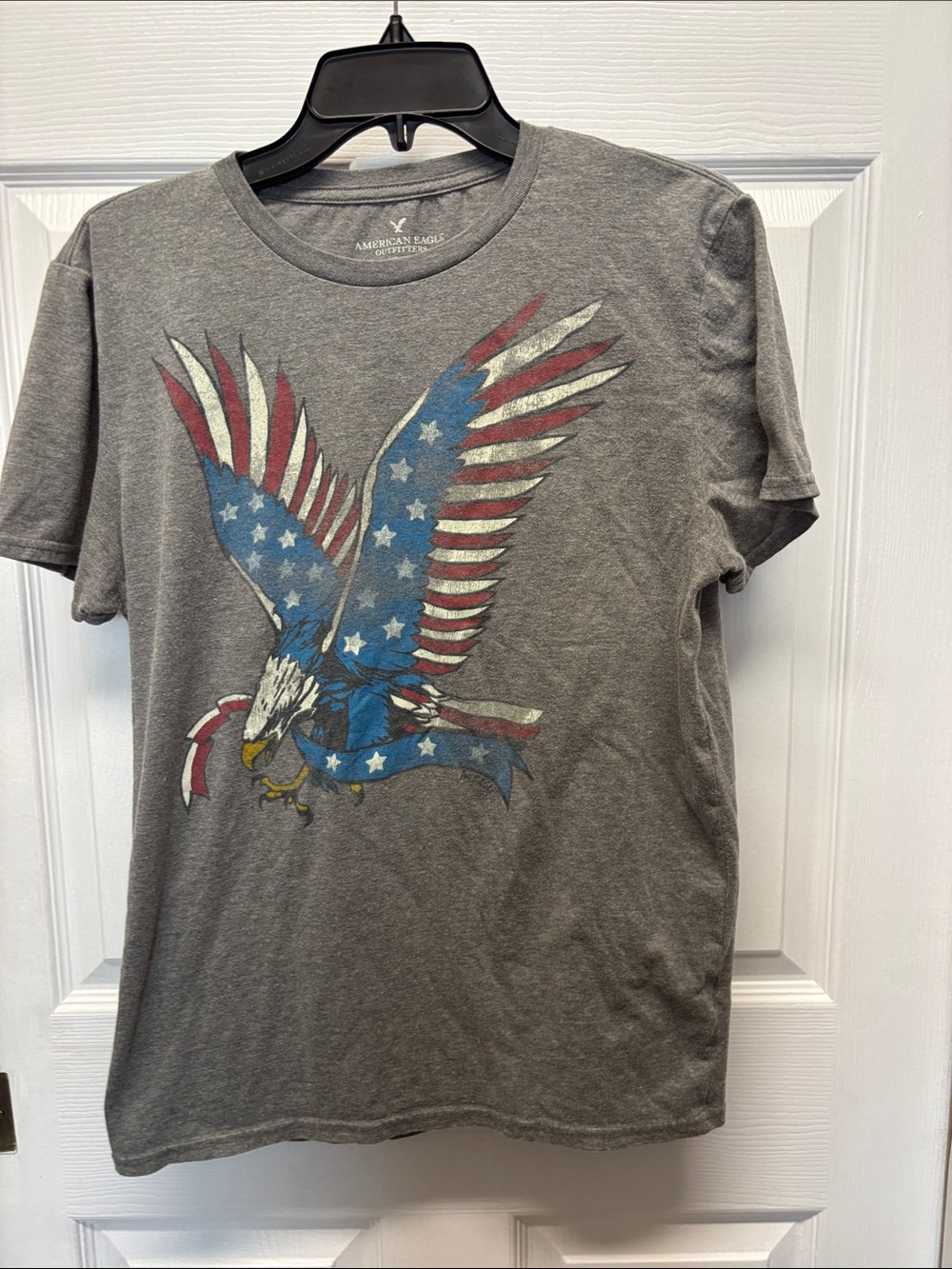 American Eagle Outfitters Gray Graphic Eagle Tee Red, White & Blue Accents M